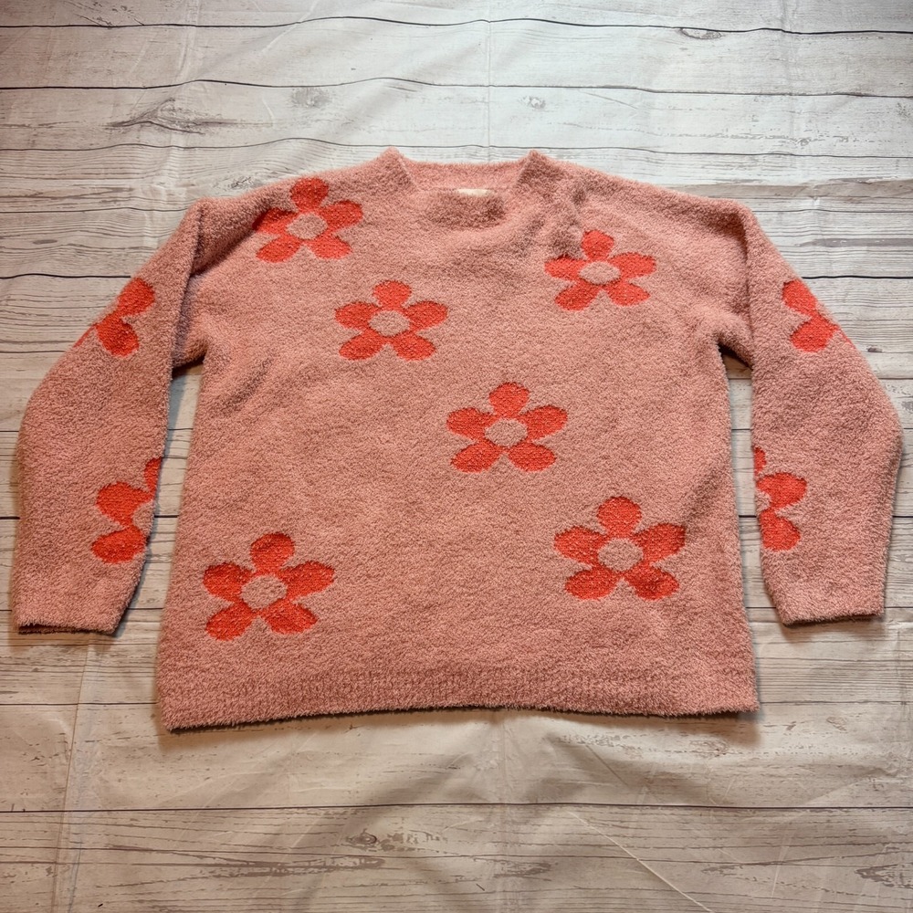 Altard State Fuzzy Sweater w/ Floral‎ Design Pink Women's Size Small